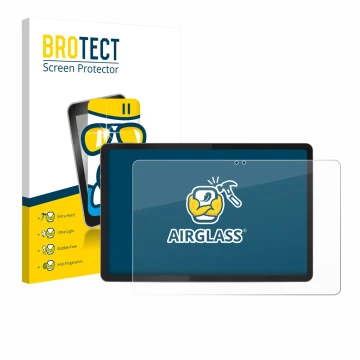 Parte frontal de un envase de producto con el logotipo de la marca BROTECT. Al lado se muestra el dispositivo Lenovo Idea Tab 