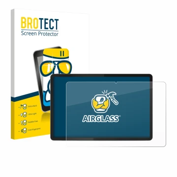 Parte frontal de un envase de producto con el logotipo de la marca BROTECT. Al lado se muestra el dispositivo Lenovo Tab K11 (