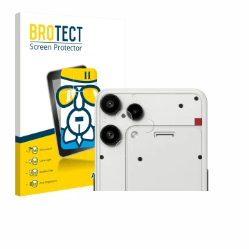 Parte frontal de un envase de producto con el logotipo de la marca BROTECT. Al lado se muestra el dispositivo Nothing Phone (3