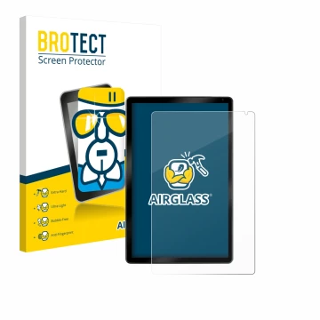 Parte frontal de un envase de producto con el logotipo de la marca BROTECT. Al lado se muestra el dispositivo Yicty C108 10.1