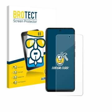 Parte frontal de un envase de producto con el logotipo de la marca BROTECT. Al lado se muestra el dispositivo Motorola Moto G6