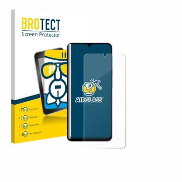 Parte frontal de un envase de producto con el logotipo de la marca BROTECT. Al lado se muestra el dispositivo Samsung Galaxy A