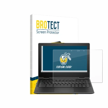 Parte frontal de un envase de producto con el logotipo de la marca BROTECT. Al lado se muestra el dispositivo HP Fortis Flip G