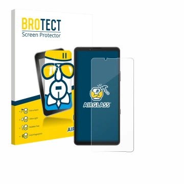 Parte frontal de un envase de producto con el logotipo de la marca BROTECT. Al lado se muestra el dispositivo Sony Xperia 10 V