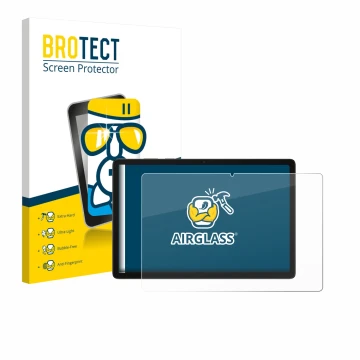 Parte frontal de un envase de producto con el logotipo de la marca BROTECT. Al lado se muestra el dispositivo Samsung Galaxy T