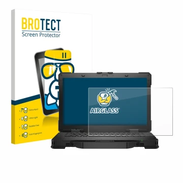 Parte frontal de un envase de producto con el logotipo de la marca BROTECT. Al lado se muestra el dispositivo Dell Pro Rugged 