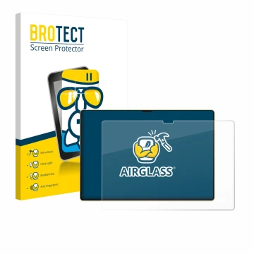 Parte frontal de un envase de producto con el logotipo de la marca BROTECT. Al lado se muestra el dispositivo Huawei MatePad P