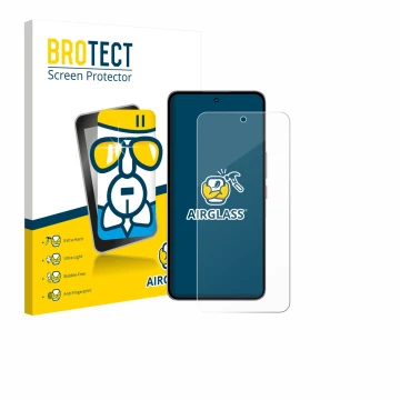 Parte frontal de un envase de producto con el logotipo de la marca BROTECT. Al lado se muestra el dispositivo Nubia Neo 3 GT 5