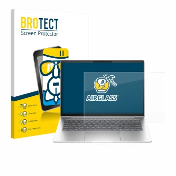 Parte frontal de un envase de producto con el logotipo de la marca BROTECT. Al lado se muestra el dispositivo HP ProBook 4 G1a