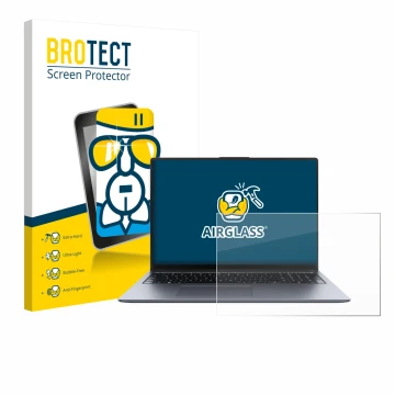 Parte frontal de un envase de producto con el logotipo de la marca BROTECT. Al lado se muestra el dispositivo Huawei MateBook 