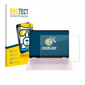Parte frontal de un envase de producto con el logotipo de la marca BROTECT. Al lado se muestra el dispositivo HP OmniBook 5 Fl