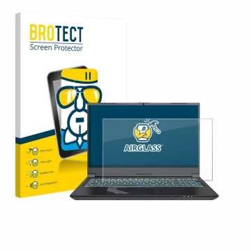 Parte frontal de un envase de producto con el logotipo de la marca BROTECT. Al lado se muestra el dispositivo Gigabyte G5 2024