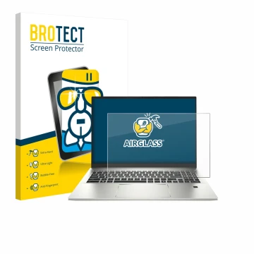 Parte frontal de un envase de producto con el logotipo de la marca BROTECT. Al lado se muestra el dispositivo MSI Prestige A16