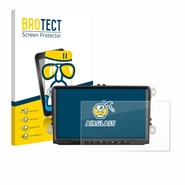 Parte frontal de un envase de producto con el logotipo de la marca BROTECT. Al lado se muestra el dispositivo Zenec Z-E2065 co