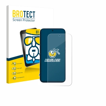 Parte frontal de un envase de producto con el logotipo de la marca BROTECT. Al lado se muestra el dispositivo Oppo Reno 15 con