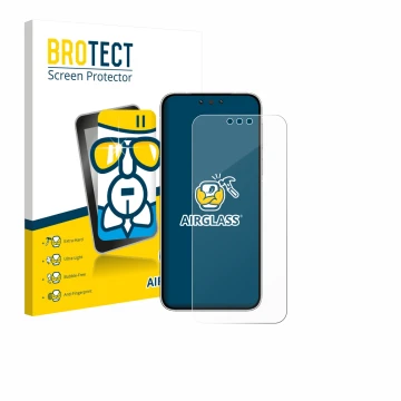 Parte frontal de un envase de producto con el logotipo de la marca BROTECT. Al lado se muestra el dispositivo Huawei Mate 80 c