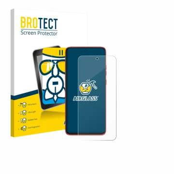 Parte frontal de un envase de producto con el logotipo de la marca BROTECT. Al lado se muestra el dispositivo Motorola Edge 60