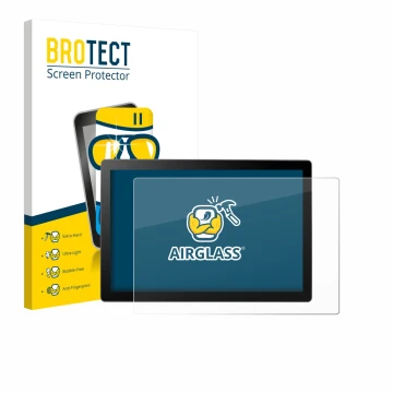 Parte frontal de un envase de producto con el logotipo de la marca BROTECT. Al lado se muestra el dispositivo Wacom Cintiq 16 