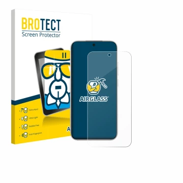 Parte frontal de un envase de producto con el logotipo de la marca BROTECT. Al lado se muestra el dispositivo Xiaomi Poco F8 P