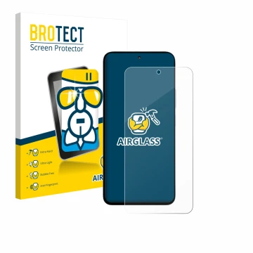 Parte frontal de un envase de producto con el logotipo de la marca BROTECT. Al lado se muestra el dispositivo Xiaomi Poco M7 P