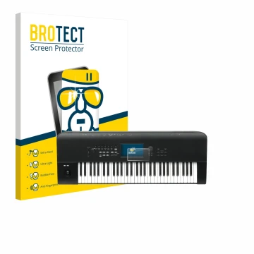 Parte frontal de un envase de producto con el logotipo de la marca BROTECT. Al lado se muestra el dispositivo KORG Nautilus 61