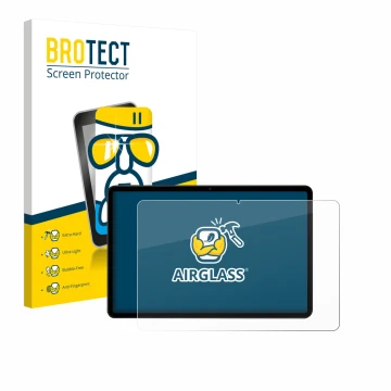 Parte frontal de un envase de producto con el logotipo de la marca BROTECT. Al lado se muestra el dispositivo Xiaomi Poco Pad 