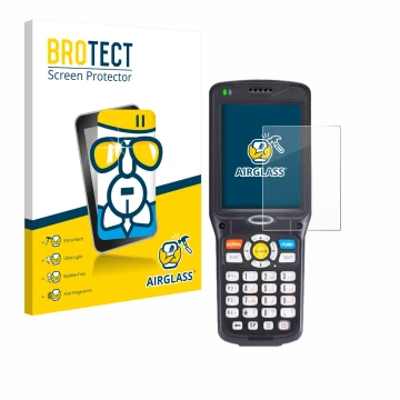 Parte frontal de un envase de producto con el logotipo de la marca BROTECT. Al lado se muestra el dispositivo Unitech HT510A c