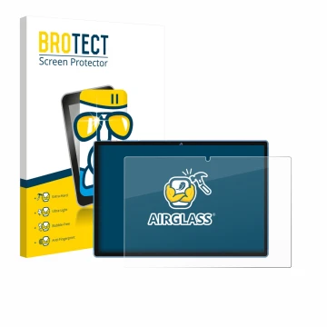 Parte frontal de un envase de producto con el logotipo de la marca BROTECT. Al lado se muestra el dispositivo Biegedy B25 10.1