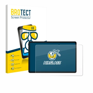 Parte frontal de un envase de producto con el logotipo de la marca BROTECT. Al lado se muestra el dispositivo Alldocube iPlay 