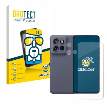 Parte frontal de un envase de producto con el logotipo de la marca BROTECT. Al lado se muestra el dispositivo Motorola Edge 60