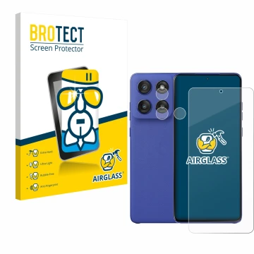 Parte frontal de un envase de producto con el logotipo de la marca BROTECT. Al lado se muestra el dispositivo Motorola Edge 60