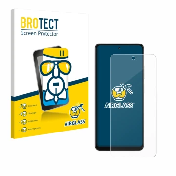 Parte frontal de un envase de producto con el logotipo de la marca BROTECT. Al lado se muestra el dispositivo Oppo A5x con su 