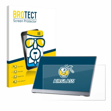 Parte frontal de un envase de producto con el logotipo de la marca BROTECT. Al lado se muestra el dispositivo Arzopa Z3FC 16.1