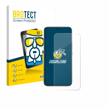 Parte frontal de un envase de producto con el logotipo de la marca BROTECT. Al lado se muestra el dispositivo Xiaomi Redmi Not