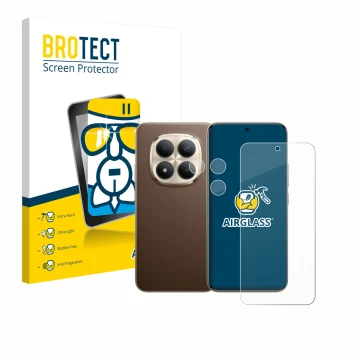 Parte frontal de un envase de producto con el logotipo de la marca BROTECT. Al lado se muestra el dispositivo Xiaomi Redmi Not