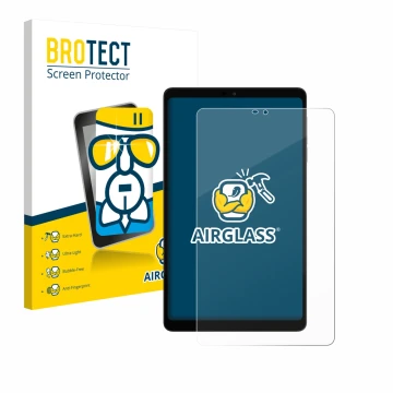 Parte frontal de un envase de producto con el logotipo de la marca BROTECT. Al lado se muestra el dispositivo Alldocube iPlay 