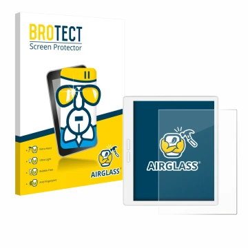 Parte frontal de un envase de producto con el logotipo de la marca BROTECT. Al lado se muestra el dispositivo Bigme B751C-S co