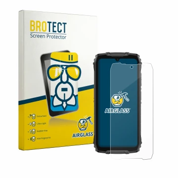 Parte frontal de un envase de producto con el logotipo de la marca BROTECT. Al lado se muestra el dispositivo Ulefone RugKing 