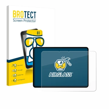 Parte frontal de un envase de producto con el logotipo de la marca BROTECT. Al lado se muestra el dispositivo realme Pad 3 con