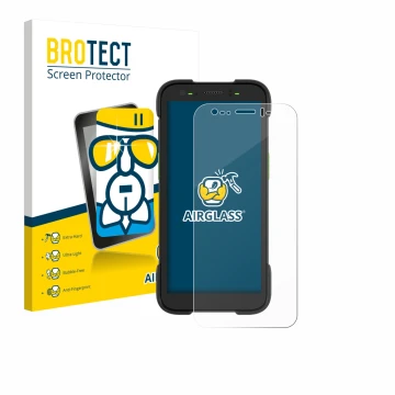 Parte frontal de un envase de producto con el logotipo de la marca BROTECT. Al lado se muestra el dispositivo Zebra TC701 con 