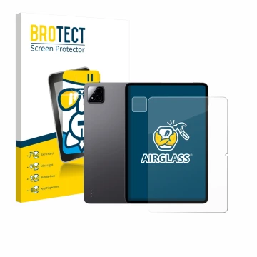 Parte frontal de un envase de producto con el logotipo de la marca BROTECT. Al lado se muestra el dispositivo Xiaomi Pad 7 Pro