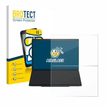 Parte frontal de un envase de producto con el logotipo de la marca BROTECT. Al lado se muestra el dispositivo ASUS ZenBook Duo