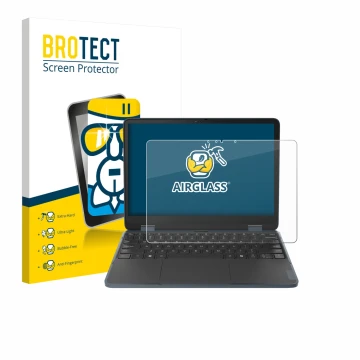 Parte frontal de un envase de producto con el logotipo de la marca BROTECT. Al lado se muestra el dispositivo Lenovo 500w 2-in