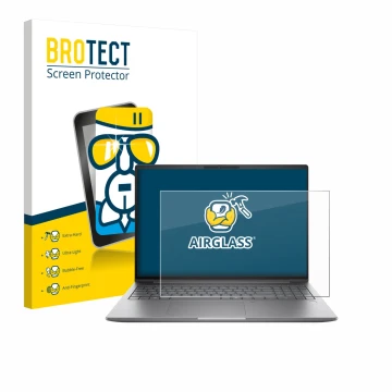 Parte frontal de un envase de producto con el logotipo de la marca BROTECT. Al lado se muestra el dispositivo HP Zbook X G1i 1