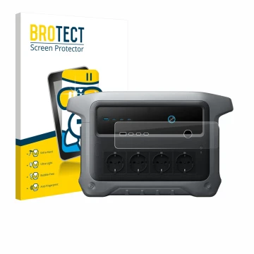Parte frontal de un envase de producto con el logotipo de la marca BROTECT. Al lado se muestra el dispositivo Anker SOLIX C100