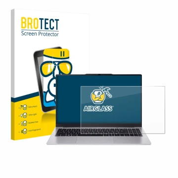 Parte frontal de un envase de producto con el logotipo de la marca BROTECT. Al lado se muestra el dispositivo Acer Aspire Lite