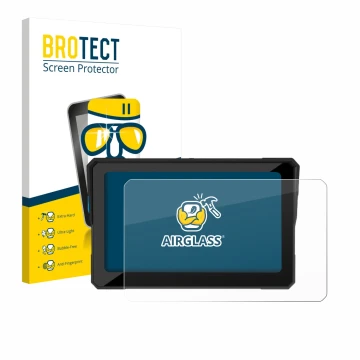 Parte frontal de un envase de producto con el logotipo de la marca BROTECT. Al lado se muestra el dispositivo Carpuride W702 P