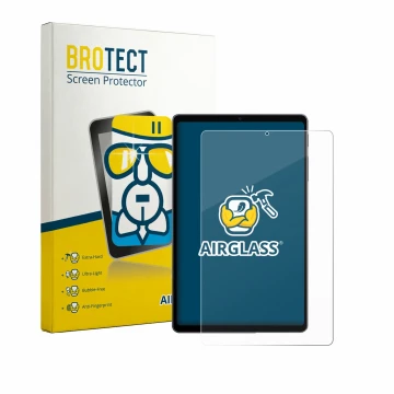 Parte frontal de un envase de producto con el logotipo de la marca BROTECT. Al lado se muestra el dispositivo Alldocube iPlay 