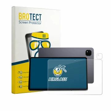 Parte frontal de un envase de producto con el logotipo de la marca BROTECT. Al lado se muestra el dispositivo Alldocube iPlay 