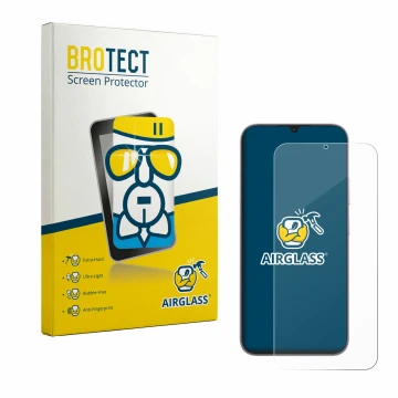 Parte frontal de un envase de producto con el logotipo de la marca BROTECT. Al lado se muestra el dispositivo realme C100i con